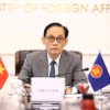 Đồng chí Lê Hoài Trung, Ủy viên Bộ Chính trị, Bộ trưởng Ngoại giao phát biểu tại cuộc họp. (Ảnh: An Đăng/TTXVN)