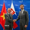Đại sứ Việt Nam tại Slovakia Phạm Trường Giang và Bộ trưởng Ngoại giao Slovakia Juraj Blanár. (Ảnh: TTXVN phát)