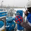 Công nhân điều chỉnh van tại trạm khí nén Slavyanskaya trên hệ thống đường ống dẫn khí đốt Nord Stream 2 của Tập đoàn Gazprom ở Ust-Luga, Nga. (Ảnh: Getty Images/TTXVN)