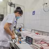 Kiểm tra, theo dõi sức khỏe bệnh nhân mắc liên cầu lợn. (Ảnh: Mai Trang/TTXVN)