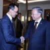 Tổng Bí thư Tô Lâm hội kiến Chủ tịch Thượng viện Kazakhstan Maulen Ashimbayev. (Ảnh: Thống Nhất/TTXVN)