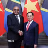 Phó Thủ tướng, Bộ trưởng Ngoại giao Bùi Thanh Sơn đón Bộ trưởng Ngoại giao và Hợp tác Đông Phi nước Cộng hòa Thống nhất Tanzania Mahmoud Thabit Combo. (Ảnh: An Đăng/TTXVN)