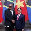 Phó Thủ tướng, Bộ trưởng Ngoại giao Bùi Thanh Sơn đón Bộ trưởng Ngoại giao và Hợp tác Đông Phi nước Cộng hòa Thống nhất Tanzania Mahmoud Thabit Combo. (Ảnh: An Đăng/TTXVN)