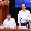 Thứ trưởng Thường trực Bộ Giáo dục và Đào tạo Phạm Ngọc Thưởng phát biểu kết thúc cuộc họp. (Ảnh: Thanh Tùng/TTXVN)