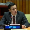 Đại sứ Đặng Hoàng Giang, Trưởng Phái đoàn Đại diện Thường trực Việt Nam tại Liên hợp quốc, phát biểu tại Hội nghị. (Ảnh: TTXVN phát)