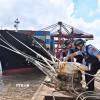 Kiểm tra dây neo của tàu thuyền trước khi bão Dolphin đổ bộ tại thành phố Ninh Ba, tỉnh Chiết Giang, miền Đông Trung Quốc. (Ảnh: THX/TTXVN phát)