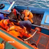 Lực lượng cứu hộ chuyển thi thể nạn nhân trong vụ cháy phà ngoài khơi đảo Sulawesi, Indonesia. (Ảnh: THX/TTXVN)