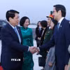 Đại sứ, Trưởng Phái đoàn Thường trực Việt Nam tại Liên hợp quốc Đỗ Hùng Việt tiễn Chủ tịch nước Lương Cường và Phu nhân tại sân bay John F. Kennedy, thành phố New York. (Ảnh: Lâm Khánh/TTXVN)