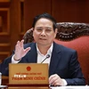 Thủ tướng Phạm Minh Chính chủ trì cuộc họp cho ý kiến vào dự thảo Luật Quy hoạch trình Bộ Chính trị. (Ảnh: Dương Giang/TTXVN)