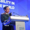 Đại tướng Phan Văn Giang, Bộ trưởng Bộ Quốc Phòng Việt Nam, phát biểu tại Đối thoại Shangri-La lần thứ 22. (Ảnh: Tất Đạt/TTXVN)