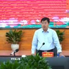 Bí thư Tỉnh ủy An Giang Nguyễn Tiến Hải đề nghị các cơ quan, đơn vị nỗ lực, quyết tâm thực hiện hoàn thành các dự án, công trình phục vụ APEC 2027 trước Hội nghị từ 3-6 tháng. (Ảnh: Văn Sĩ/TTXVN)