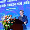Thủ tướng Lê Minh Hưng phát biểu tại Lễ chào mừng Ngày Khoa học, Công nghệ và Đổi mới sáng tạo Việt Nam và Hội nghị triển khai công nghệ chiến lược. (Ảnh: Dương Giang/TTXVN)