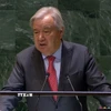 Tổng Thư ký Liên hợp quốc António Guterres trình bày các ưu tiên trong chương trình nghị sự năm 2025. (Ảnh: Quang Huy/TTXVN)