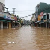 Nước lũ sông Trà Bồng gây ngập sâu khu dân cư trên Quốc lộ 1A xã Bình Sơn, tỉnh Quảng Ngãi ngày 30/10. (Ảnh: Phạm Cường/TTXVN)
