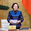 Bộ trưởng Bộ Nội vụ Phạm Thị Thanh Trà phát biểu tại Phiên họp lần thứ nhất Ban chỉ đạo thực hiện sắp xếp, tổ chức lại đơn vị hành chính các cấp và xây dựng mô hình tổ chức chính quyền địa phương 2 cấp. (Ảnh: Phạm Kiên/TTXVN)