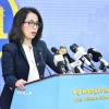 Người phát ngôn Bộ Ngoại giao Phạm Thu Hằng chủ trì một cuộc họp báo. (Ảnh: Minh Đức/TTXVN)