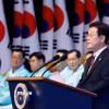 Tổng thống Hàn Quốc Lee Jae Myung phát biểu tại lễ kỷ niệm 80 năm Ngày Giải phóng, ở Seoul, ngày 15/8. (Ảnh: Yonhap/TTXVN)