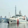 Tàu Cảnh sát biển Việt Nam CBS 8001 tiến vào cảng Tanjung Priok, Indonesia. (Ảnh: Văn Phong/TTXVN)