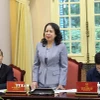 Phó Chủ tịch nước Võ Thị Ánh Xuân, Phó Chủ tịch thứ nhất Hội đồng Thi đua-Khen thưởng Trung ương, Trưởng Ban tổ chức Đại hội phát biểu. (Ảnh: An Đăng/TTXVN)