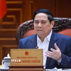 Thủ tướng Phạm Minh Chính chủ trì họp Thường trực Chính phủ về công tác chuẩn bị tổ chức Lễ khởi công, khánh thành, thông xe kỹ thuật các công trình, dự án trọng điểm. (Ảnh: Dương Giang/TTXVN)