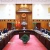 Thủ tướng Phạm Minh Chính chủ trì họp Thường trực Chính phủ về công tác chuẩn bị tổ chức Lễ khởi công, khánh thành, thông xe kỹ thuật các công trình, dự án trọng điểm. (Ảnh: Dương Giang/TTXVN)