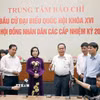 Chủ tịch Quốc hội Trần Thanh Mẫn thăm và phát biểu tại Trung tâm báo chí tại Nhà Quốc hội (Hà Nội). (Ảnh: Doãn Tấn/TTXVN)