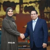 Thủ tướng Phạm Minh Chính tiếp bà Dr. Amna bint Abdullah Al Dahak, Bộ trưởng Bộ Biến đổi khí hậu và Môi trường UAE. (Ảnh: Dương Giang/TTXVN)