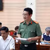 ĐạI diện lãnh đạo Công an tỉnh Tuyên Quang thông tin với báo chí tại cuộc họp báo chiều 9/7. (Ảnh: Quang Cường/TTXVN)