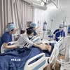 Bác sỹ Bệnh viện Chợ Rẫy phối hợp cùng bác sỹ Bệnh viện Mặt trời Phú Quốc điều trị tích cực cho nạn nhân vụ lật canô ở Phú Quốc. (Ảnh: TTXVN phát)