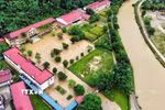 Mưa lớn gây ngập úng khu vực trung tâm xã Lâm Bình, tỉnh Tuyên Quang. (Ảnh: TTXVN phát)