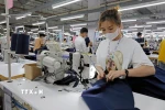 Sản xuất quần áo xuất khẩu sang thị trường Hoa Kỳ tại Công ty may TAL Vĩnh Phúc. (Ảnh: Trần Việt/TTXVN) 