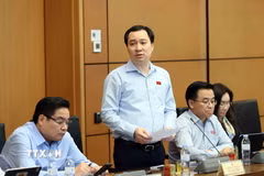 Đại biểu Quốc hội thành phố Hải Phòng Vũ Văn Tiến thảo luận tại tổ. (Ảnh: An Đăng/TTXVN)