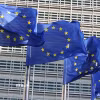 Cờ Liên minh châu Âu (EU) tại trụ sở Ủy ban châu Âu (EC) ở Brussels, Bỉ. (Ảnh: THX/TTXVN)