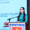 Bà Hà Thanh, Chủ tịch Liên hiệp các tổ chức hữu nghị Thành phố Hồ Chí Minh, phát biểu tại chương trình. (Ảnh: Xuân Khu/TTXVN)