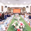 Quang cảnh buổi làm việc giữa lãnh đạo tỉnh Phú Thọ với Đoàn Tổ chức xã hội toàn Nga Opora Rossii Chi nhánh Sakhalin, Liên bang Nga. (Ảnh: Hoàng Hùng/TTXVN)