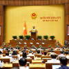 Bộ trưởng Bộ Tư pháp Hoàng Thanh Tùng, thừa ủy quyền của Thủ tướng Chính phủ trình bày Tờ trình về dự án Luật Đất đai (sửa đổi). (Ảnh: Doãn Tấn/TTXVN)