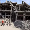 Tòa nhà bị phá hủy tại Dải Gaza. (Ảnh: THX/TTXVN)