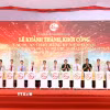 Các đại biểu thực hiện nghi thức khánh thành, khởi công các dự án chào mừng Quốc khánh. (Ảnh: Tiến Lực/TTXVN)
