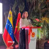 Bà Andrea Corao, Thứ trưởng Bộ Ngoại giao Venezuela phụ trách khu vực châu Á, Trung Đông và châu Đại Dương, phát biểu tại lễ kỷ niệm. (Ảnh: TTXVN phát)
