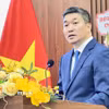 Chủ tịch Liên hiệp các tổ chức hữu nghị Việt Nam Phan Anh Sơn phát biểu tại buổi Gặp gỡ. (Ảnh: Hải Ngọc/TTXVN)