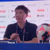 HLV Kim Sang-sik trả lời báo giới sau trận đấu giữa Việt Nam-Thái Lan. (Ảnh: Minh Thái/TTXVN)