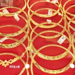 Vàng trang sức bày bán tại Công ty Bảo Tín Mạnh Hải. (Ảnh: Trần Việt/TTXVN)
