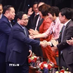 Thủ tướng Phạm Minh Chính đến dự Lễ trao Giải thưởng toàn quốc về Thông tin Đối ngoại lần thứ XI. (Ảnh: Dương Giang/TTXVN)