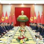 Tổng Bí thư Tô Lâm hội đàm với Tổng Bí thư, Chủ tịch nước Trung Quốc Tập Cận Bình ngày 14/4/2025. (Ảnh: Thống Nhất/TTXVN)