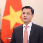 Thứ trưởng Bộ Ngoại giao Đặng Hoàng Giang chia sẻ với báo chí về tiến trình đàm phán. (Ảnh: Thành Long)