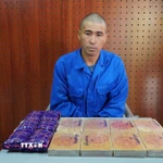 Đối tượng Tráng A Páo, cùng tang vật vụ án. (Ảnh: TTXVN phát)