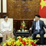 Chủ tịch nước Lương Cường tiếp Đại sứ Vương quốc Campuchia tại Việt Nam Chea Kimtha. (Ảnh: Lâm Khánh/TTXVN)