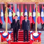 Chủ tịch nước Lương Cường và Tổng Bí thư, Chủ tịch nước Lào Thongloun Sisoulith. (Ảnh: Lâm Khánh/TTXVN)