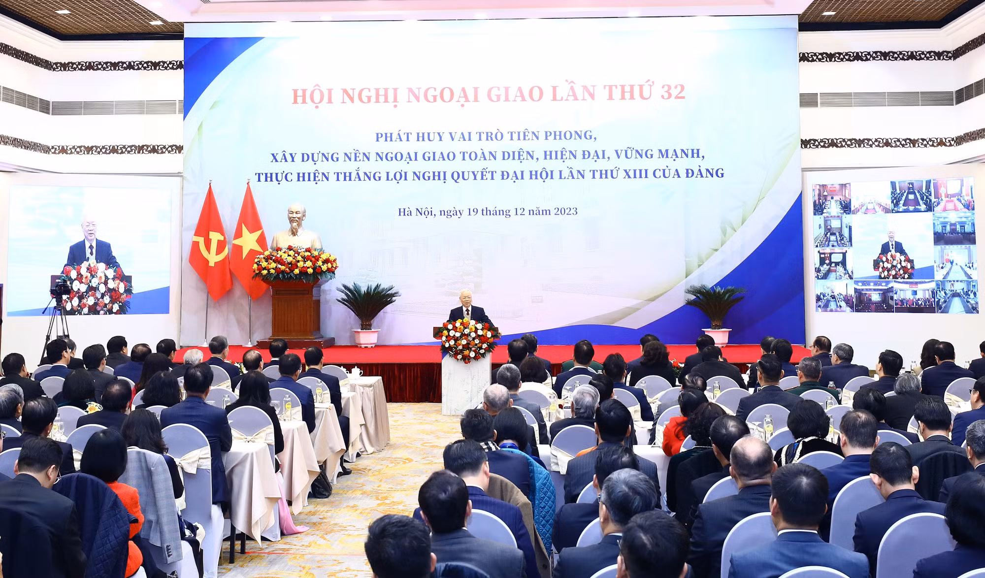 Tổng Bí thư Nguyễn Phú Trọng phát biểu chỉ đạo tại Hội nghị Ngoại giao lần thứ 32. (Ảnh: Lâm Khánh/TTXVN)