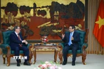 Thủ tướng Phạm Minh Chính tiếp đồng chí Bruno Rodríguez Parrilla, Ủy viên Bộ Chính trị, Đặc phái viên Đảng, Chính phủ Cuba, Bộ trưởng Bộ Ngoại giao Cuba. (Ảnh: Dương Giang/TTXVN)